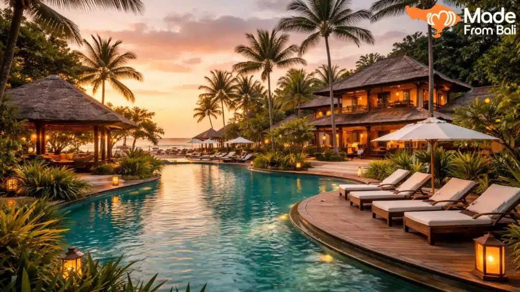 help me write descriptive alternative text as if you describe it to blind people. Connect to what this image is featured on. The image is featured here: I will place this alt-text is mean on my article in a blog that explain what are "The Best Resorts to Stay in Bali, Matched to Every Type of Trip" capable of. Write in plain english, no vacuous or fancy words/sentences, 10-20 words.