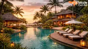 help me write descriptive alternative text as if you describe it to blind people. Connect to what this image is featured on. The image is featured here: I will place this alt-text is mean on my article in a blog that explain what are "The Best Resorts to Stay in Bali, Matched to Every Type of Trip" capable of. Write in plain english, no vacuous or fancy words/sentences, 10-20 words.