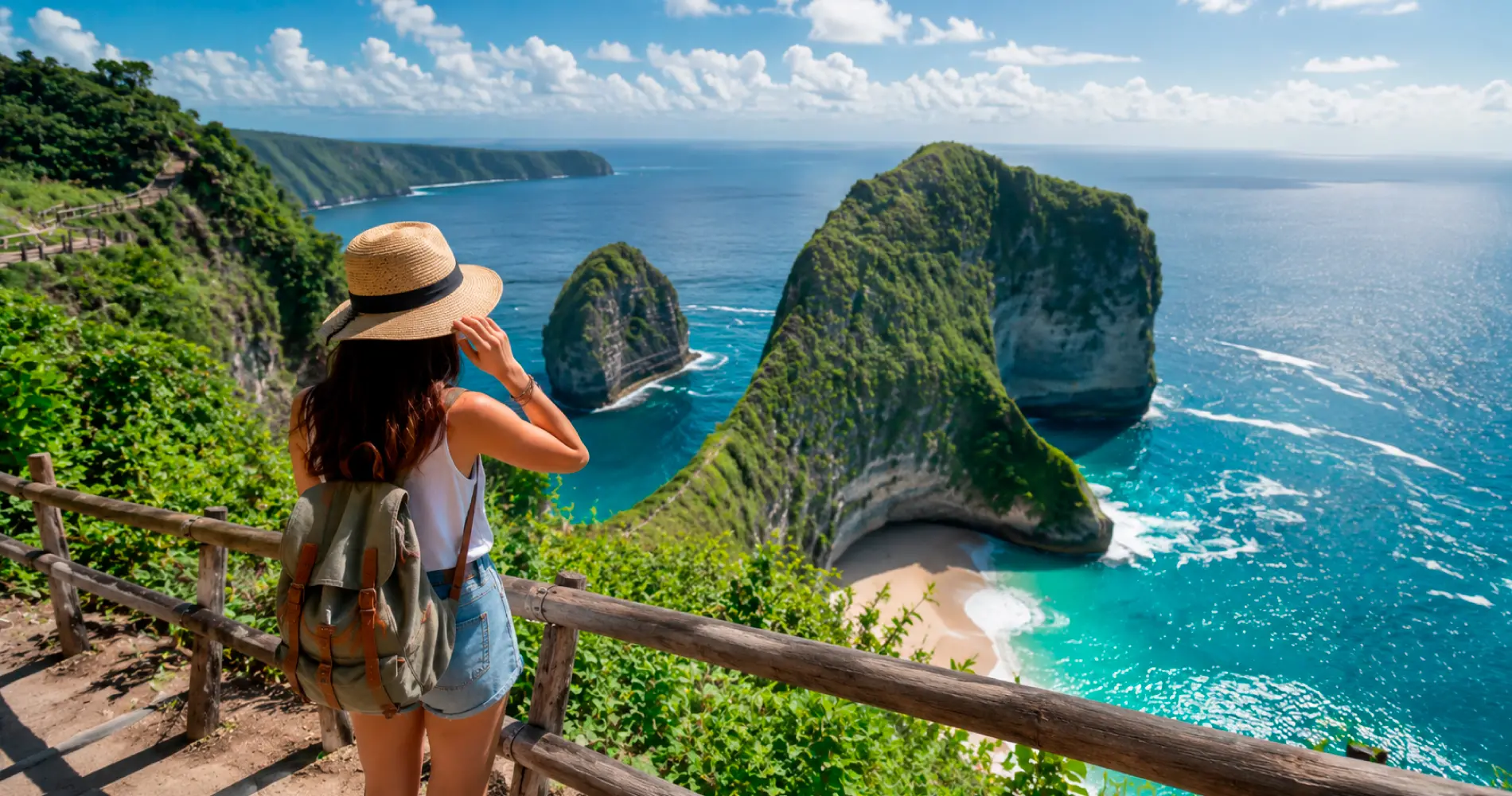 Traveler enjoying a coastal viewpoint during a day trip from Canggu, choosing the right destination.